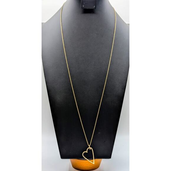 Lucky Brand Gold Tone Side Hanging CZ Heart 32"-34" Long Chain Necklace - Picture 1 of 4